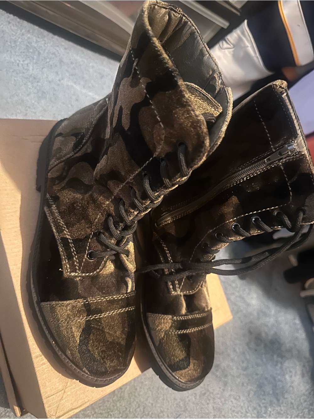 Women's Camouflage Lace-Up Combat Boots - Olive Camo. No box